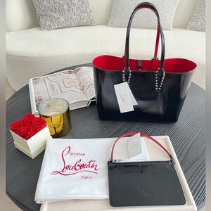 Christian Louboutin CABATA Spiked Studded Patent Leather Tote Bag NWT $1690